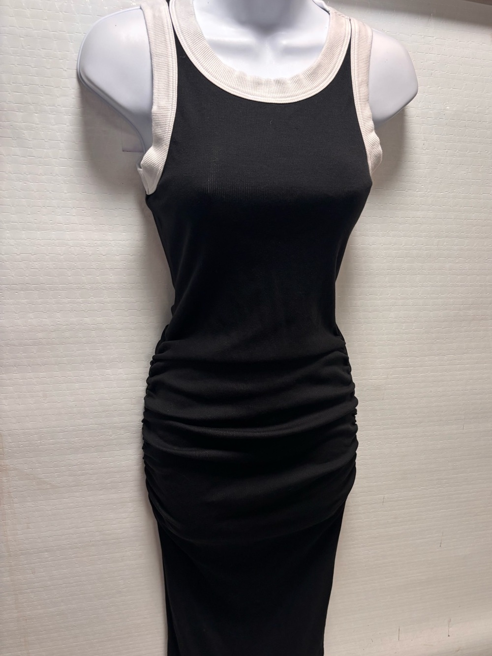 Michael Stars Black Midi Tank Dress with Cream Trim